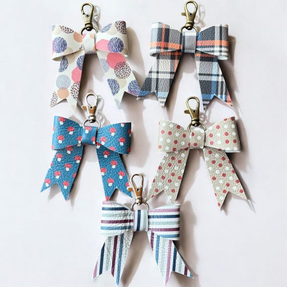 Real Leather Bow -Tote Bag, Tassel, Polkadot, Stripes, Mushrooms, Plaid