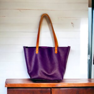 Authentic Zipper Pebbled Purple Leather Tote Bags-Sm/Md/Lrg/XLrg image 2