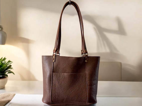 Full Grain Authentic Real Leather Brown Dog Leather Bazzar Tote Bags