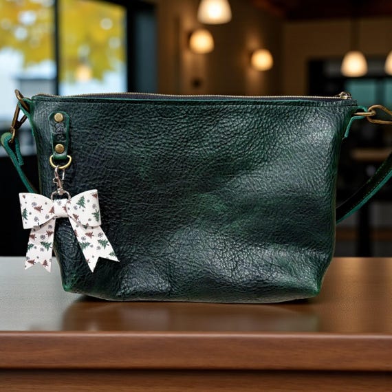 Full Grain Leather Zipper Forest Green Dog Forest Charlotte Shoulder Bag Purse or Crossbody Bag