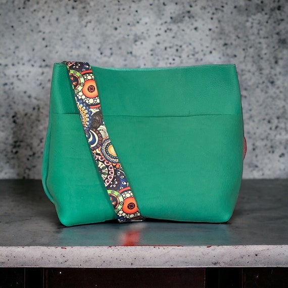 Full Grain Real Leather Authentic Spring Green Stevie Crossbody or Shoulder Bag Purse