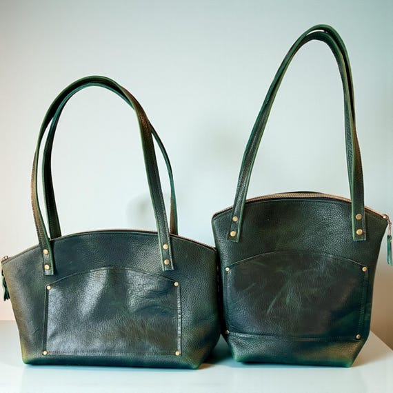 Full Grain Real Authentic Leather Forest Mini Crescent Half Moon Shoulder Zipper Bag Purse North South or East West