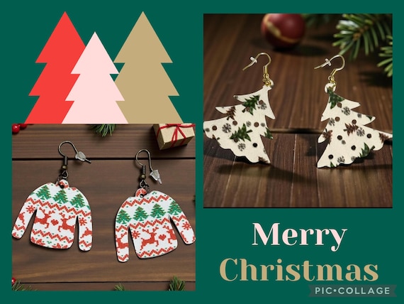 Christmas Real Leather Ugly Sweater Buffalo Tree Earrings Holiday