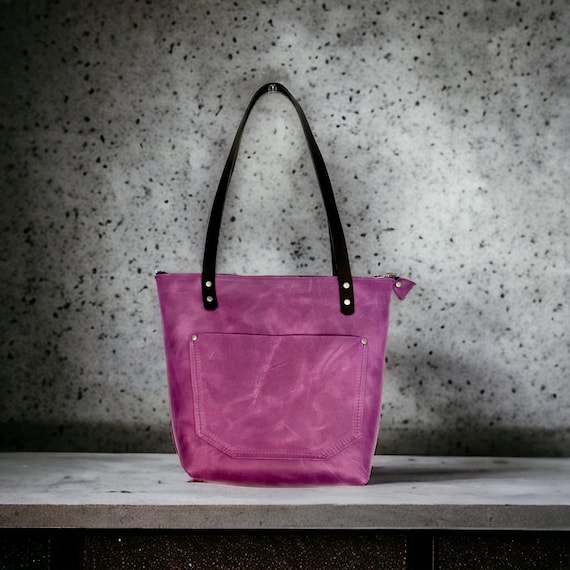 Full Grain Real Leather Zipper Grape Leather Tote Bags-Small-Medium-Large-Extra Large