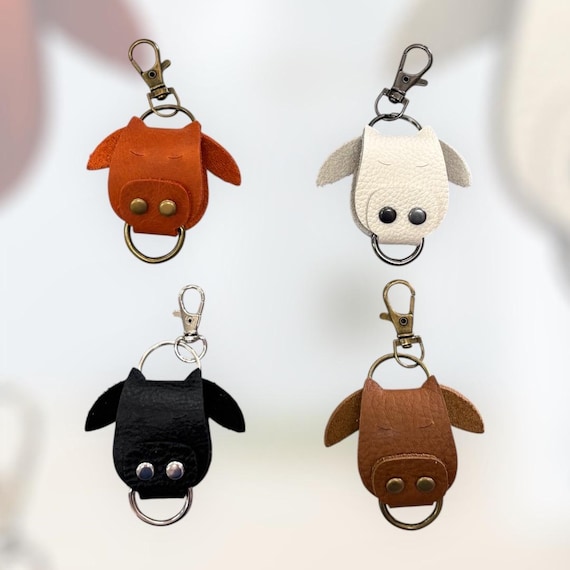 Full Grain Authentic Leather Cow Keychain Bag Charm Bling Flair Tassel