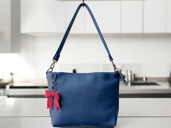 Full Grain Leather Zipper Blue Dog Penny Shoulder Bag Purse or Crossbody Bag