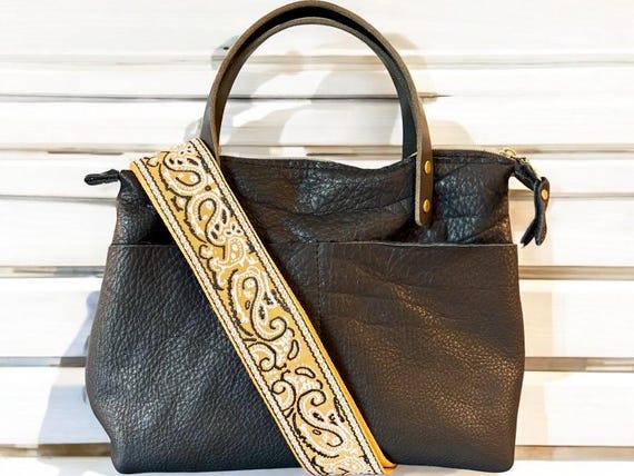 Full Grain Real Leather Authentic Zipper Black Dog Mini Stevie Crossbody or Shoulder Bag Purse