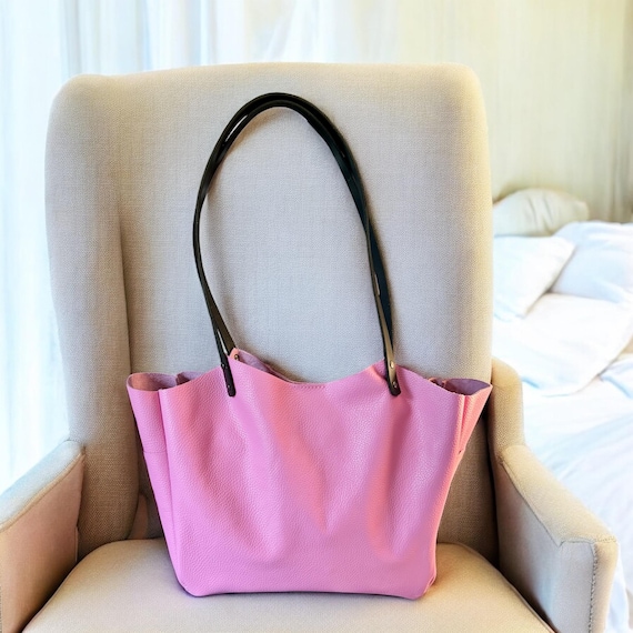 Full Grain Authentic Real Leather Pebbled Candy Pink Leather Kahuna Tote Bags