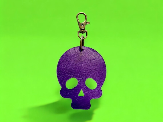 Full Grain Authentic Leather Purple Skull Bag Charm