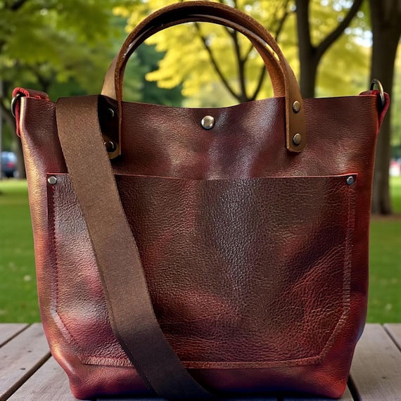 Full Grain Real Leather Black Cherry Dog RokStar Crossbody or Shoulder Bag Purse