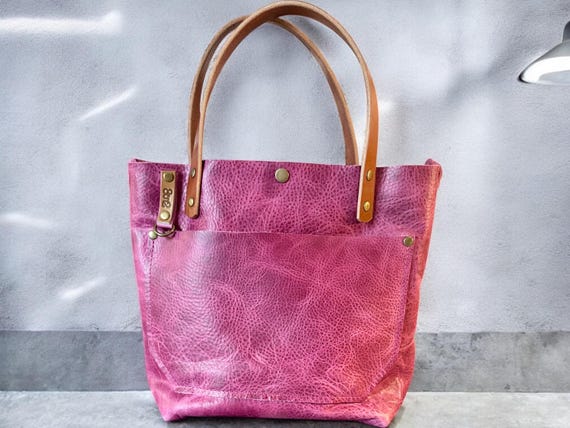 Full Grain Real Leather Zipper Pink Dog RokStar Crossbody or Shoulder Bag Purse
