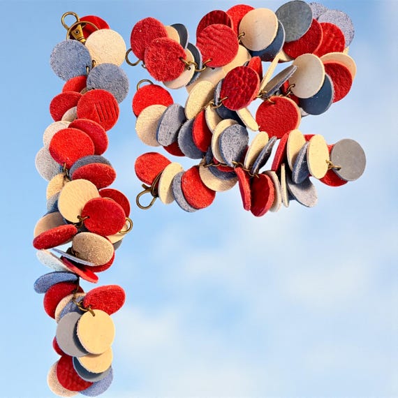 Full Grain Authentic Leather Red, White &Blue Circle Tassels