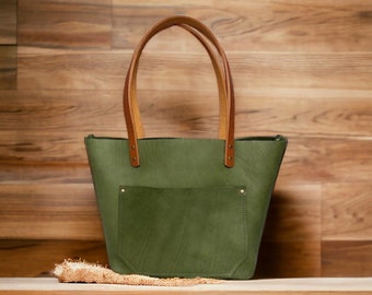 Authentic Pebbled Olive Leather Classic Tote Bags-Sm/Md/Lrg/XLrg