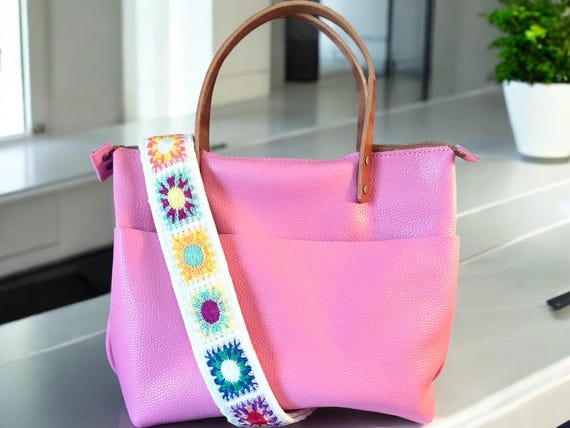 Full Grain Leather Pebbled Candy Pink Super Stevie Crossbody or Shoulder Bag Purse