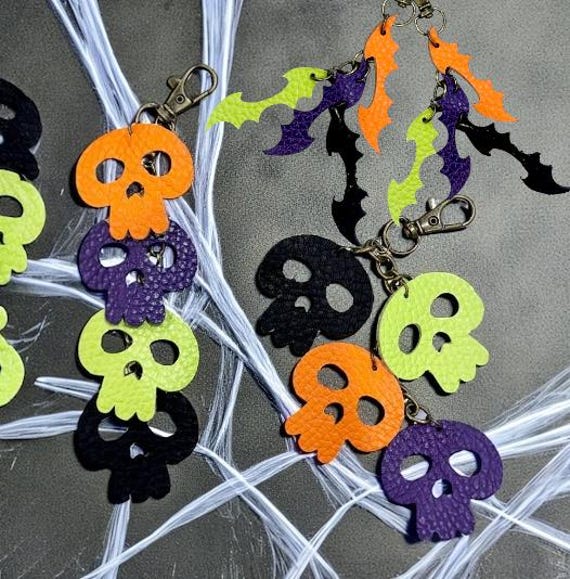 Authentic Leather Halloween Skull or Bat Tassel Flair Charm