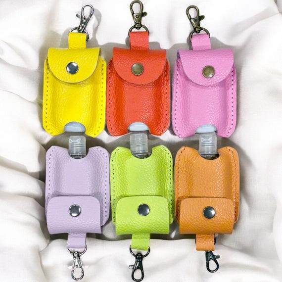 Full Grain Authentic Leather Square and Round Hand Sanitizer Holder Keychain