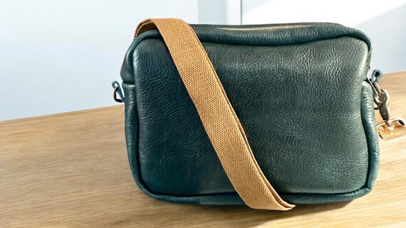 Full Grain Real Leather Zipper Dark Teal Harper Crossbody or Shoulder Bag Purse