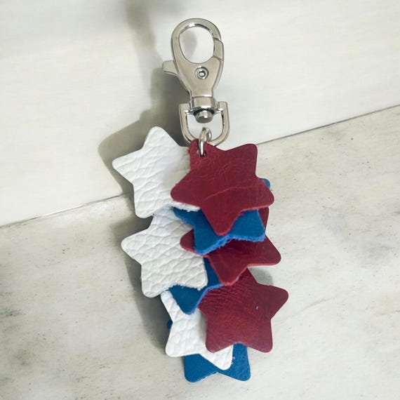 Full Grain Authentic Leather Red, White & Blue Star Tassels USA 4th of July Bag Flair Bling Tote