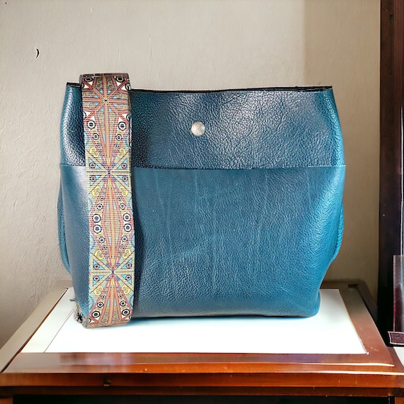 Full Grain Real Leather Authentic Dark Teal Stevie Crossbody or Shoulder Bag Purse