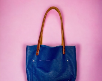 Authentic Pebbled Blue Leather Classic Tote Bags-Sm/Md/Lrg/XLrg