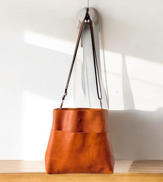 Full Grain Real Leather Authentic Autumn Orange Stevie Crossbody or Shoulder Bag Purse