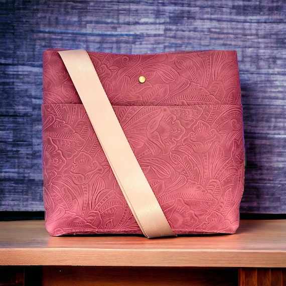 Full Grain Real Leather Authentic Magnetic Pink Embossed Super Stevie Crossbody or Shoulder Bag Purse