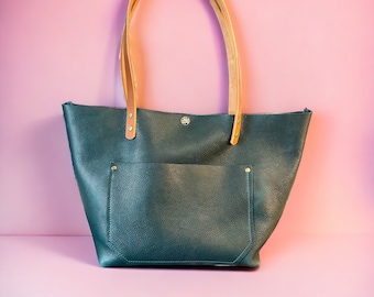 Authentic Dark Teal Leather Classic Tote Bags-Sm/Md/Lrg/XLrg