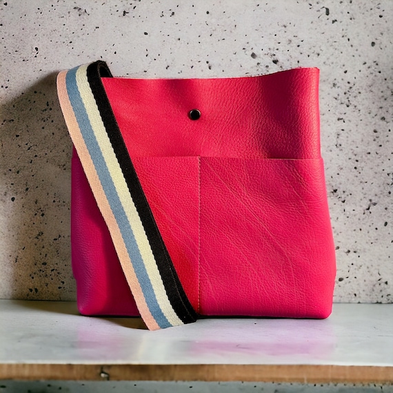 Full Grain Real Leather Authentic Spring Pink Stevie Crossbody or Shoulder Bag Purse