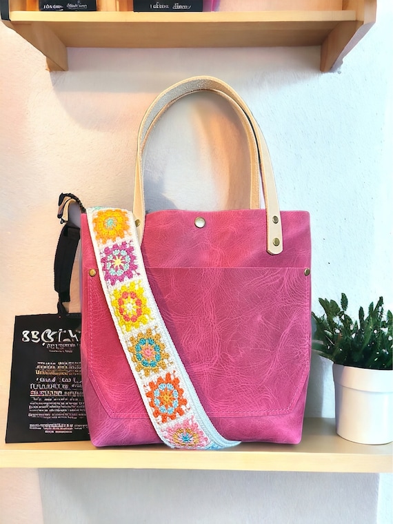 Full Grain Real Leather Authentic Magnetic Pink Leather RokStar Cross-Body/Handbag