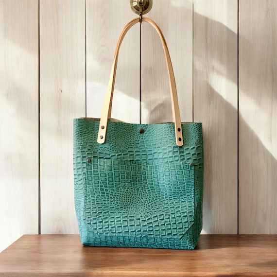 Full Grain Real Leather Gator Back Leather Classic Tote Bags-Small-Medium-Large-Extra Large