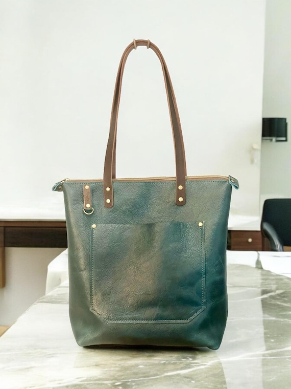 Full Grain Real Leather Zipper Dark Teal Hartlee Crossbody or Shoulder Bag Purse