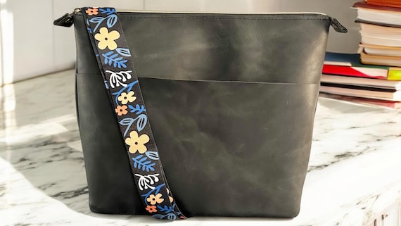 Full Grain Real Leather Zipper Boulder Black Super Stevie Crossbody or Shoulder Bag Purse