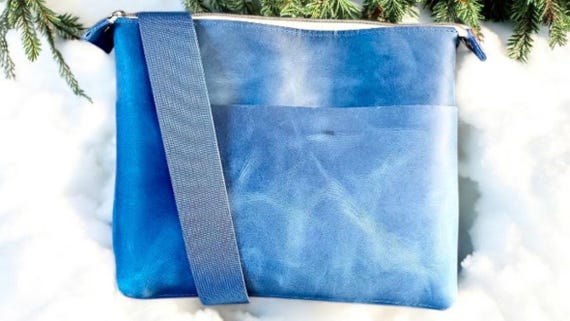 Full Grain Real Leather Authentic Zipper Magnetic Blue Mini Stevie Crossbody or Shoulder Bag Purse
