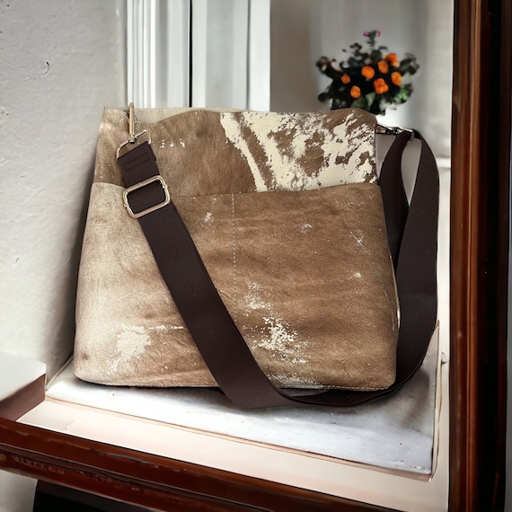 Full Grain Real Leather Hairless Cowhide Stevie Crossbody or Shoulder Bag Purse