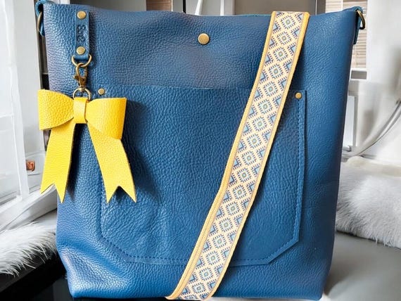 Full Grain Real Leather Blue Dog Hartlee Crossbody or Shoulder Bag Purse