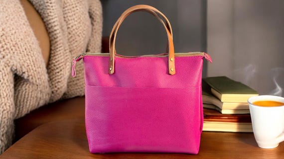 Full Grain Leather Pebbled Fuschia Dark Pink  Super Stevie Crossbody or Shoulder Bag Purse