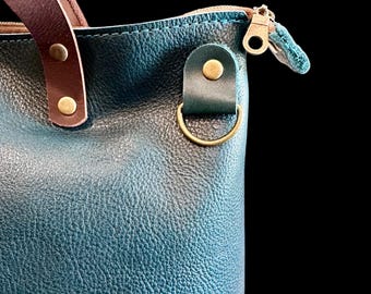 Full Grain Leather Zipper Dark Teal Super Stevie Crossbody or