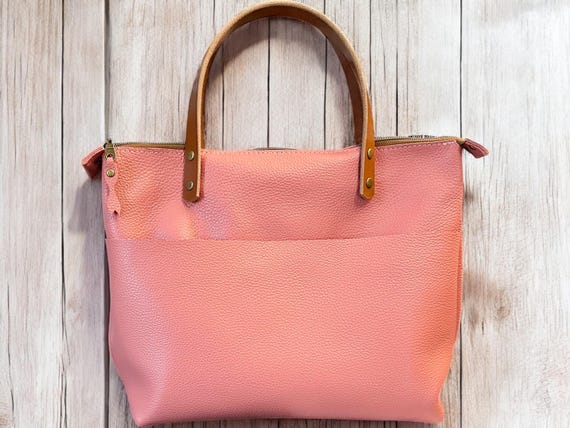 Full Grain Leather Zipper Pebbled Blush Pink  Super Stevie Crossbody or Shoulder Bag Purse