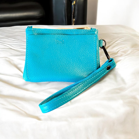 Full Grain Real Leather Authentic Zipper Pebbled Aruba Small Wristlet Wallet Purse