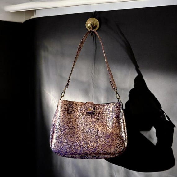 Full Grain Authentic Real Leather  Princess Purple 1975 Boho Crossbody or Shoulder Bag Purse - Small