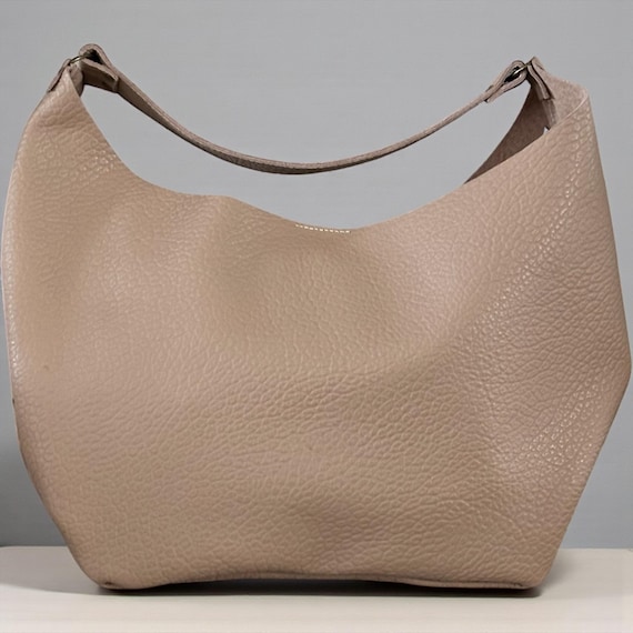 Handcrafted Full Grain Leather Hobo Bag - Pebbled Taupe Shoulder Purse
