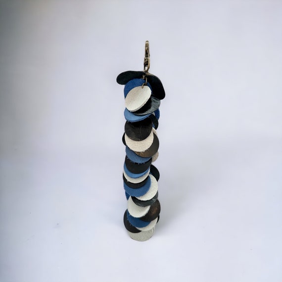 Full Grain Authentic Leather Blue Circle Tassels
