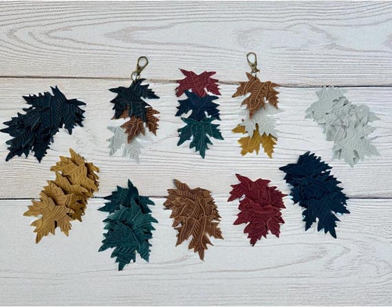 Authentic 100% Real Leather Embossed Fall Autumn Leaves Tassels