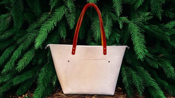 Full Grain Real Leather Zipper Cloud White Leather Tote Bags-Small-Medium-Large-Extra Large