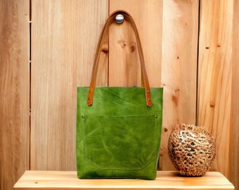 Authentic Zipper Granny Smith Leather Classic Tote Bags-Sm/Md/Lrg/XLrg