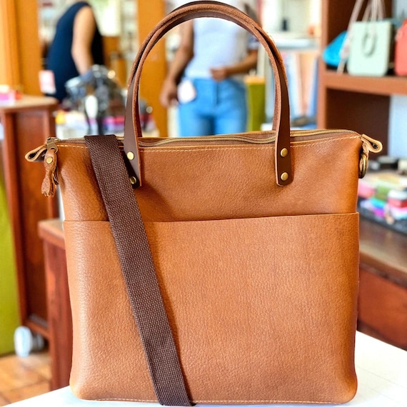 Full Grain Real Leather Zipper Bourbon Super Stevie Crossbody or Shoulder Bag Purse