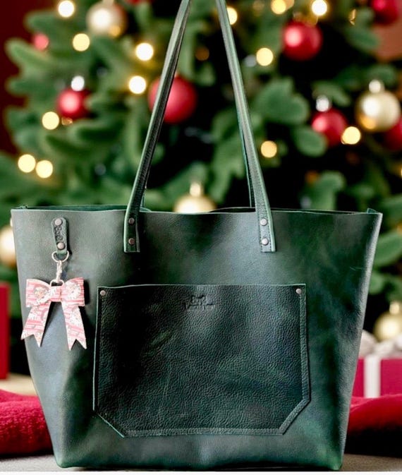 Full Grain Real Leather Forest Green Dog Leather Classic Tote Bags-Small-Medium-Large-Extra Large