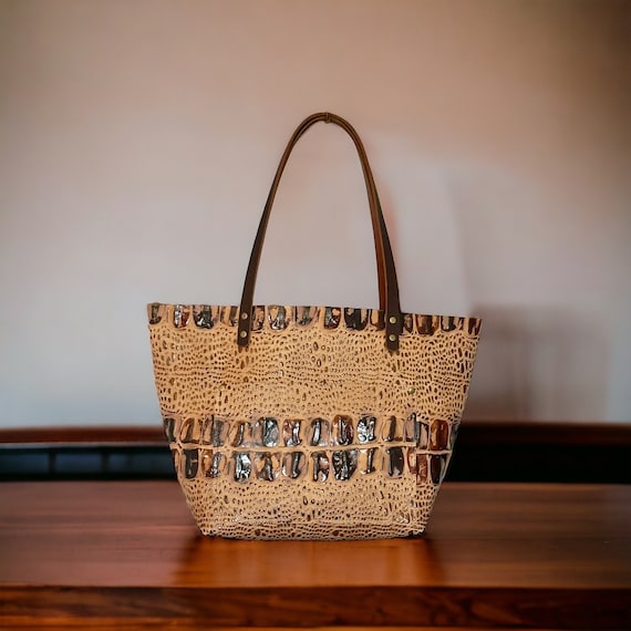 Full Grain Real Leather Authentic Fancy Croc Leather Classic Tote Bags-Small-Medium-Large-Extra Large