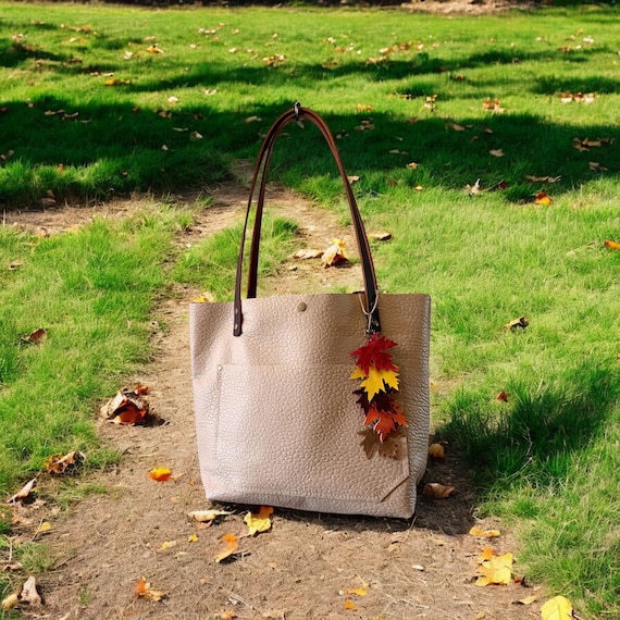 Full Grain Real Leather Authentic Pebbled Taupe Leather Classic Tote Bags-Small-Medium-Large-Extra Large