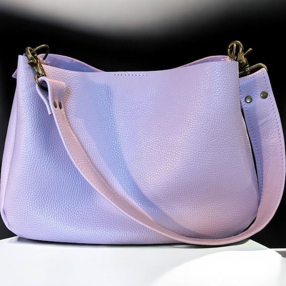 Full Grain Real Leather Authentic Pebbled Lilac 1975 Boho Crossbody or Shoulder Bag Purse - Small